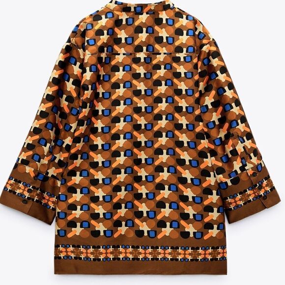 ZARA PRINTED BAND COLLAR SHIRT - Picture 7 of 8